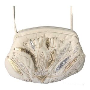 Paloma Picasso Vintage 80’s Beige Leather Hinge Opening Shoulder/Crossbo…